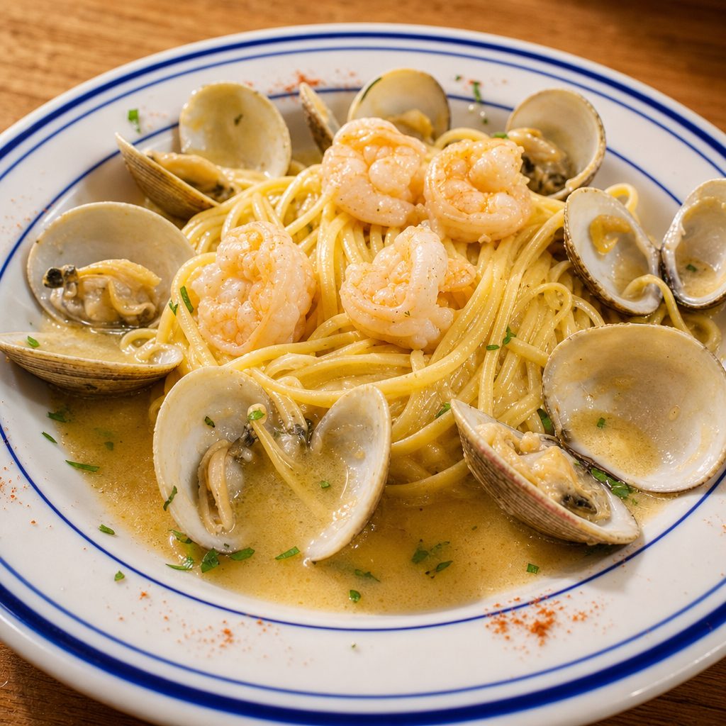 Linguini with Shrimp and Clams.